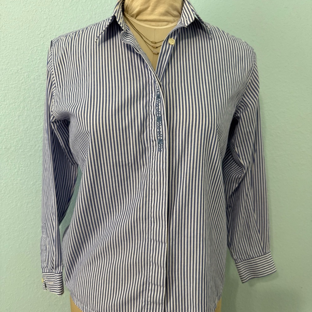 Classic Blue Striped Women's Button Down Shirt size M